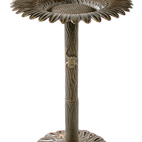 Image of Oakland Living 5065AB Antique Bronze Sunflower Design Aluminum Birdbath