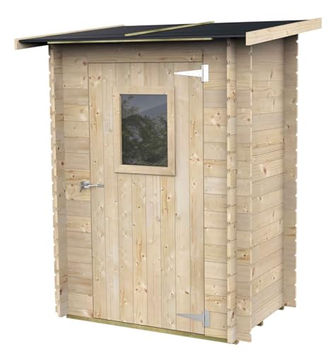 Gartenhaus Anbau Bh19 Hobby Monofalda 146x98 aus unbehandeltem Fichtenholz 19 mm mit Einzeltür und Fenster, OSB3-Dach und -Boden, einfacher Aufbau, Autoklavbehandlung, PEFC-Zertifiziert