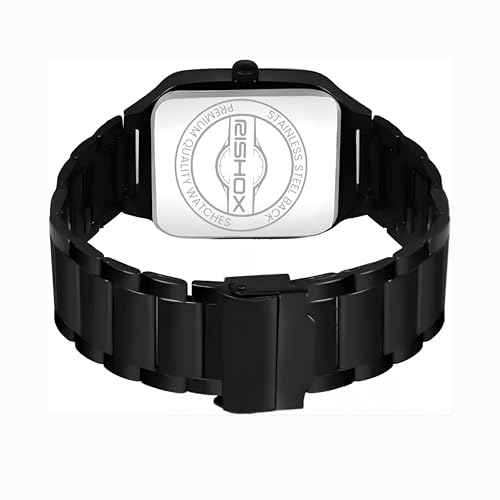 Image of Men's Analog Watch | Black Dial Square Stainless Steel Strap | Slim Quartz Wrist Watch for Men & Boys | Stylish Formal Casual Water Resistant Watch