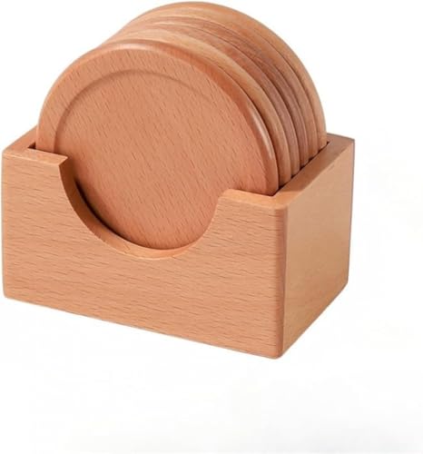 SLLS 天然ブナ材立体丸型コースター 収納ケース付き 耐熱吸水 断熱パッド お茶・カフェ用 デスク保護 インテリア馴染み