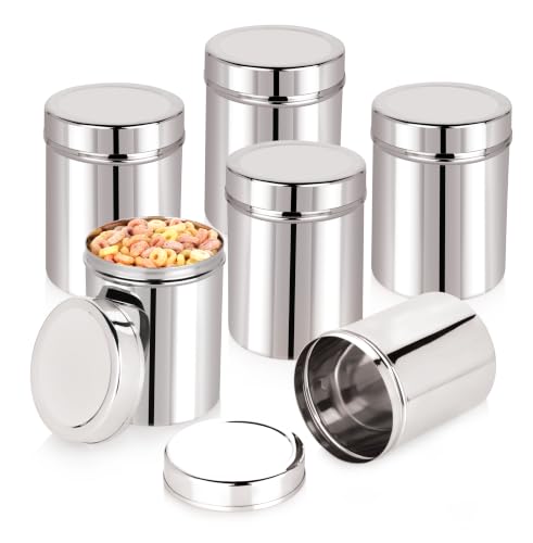 Image of NATULIX 250gms Stainless Steel Small Containers for kitchen | Kitchen Containers Set | Silver (450ml - 6pcs) Food Grains Capacity - 250gms Approx