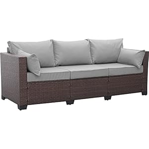 Rattaner 3-Sitzer Outdoor-Sofa Hellgrau
