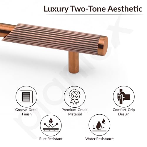 Image of Plantex Stainless Steel & Aluminium Cabinet Handle /96mm Wardrobe Handle for Home /Cupboard Door Pull-Push Handles for Office - Pack of 2 (Rose Gold)