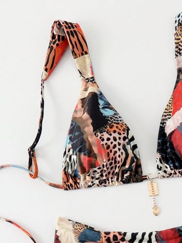 Women's 2 Piece Leopard Floral Bathing Suit Wireless Triangle Swimsuit High Waisted Bikini Sets4