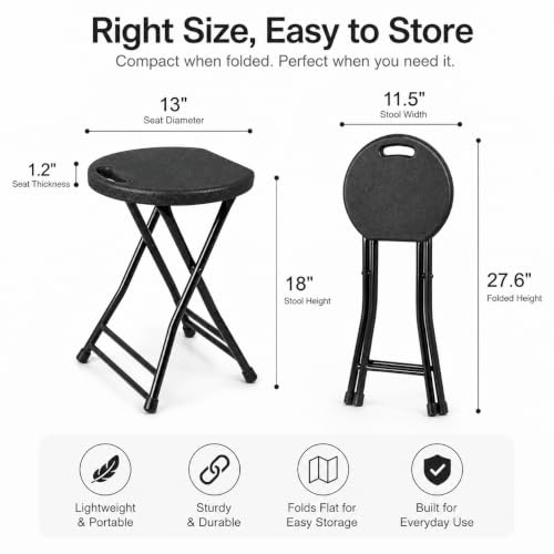 Image of COOZMENT Folding Stool with Handle, Folding Chair,Folding Bar Stool with Non-Slip Feet,Indoor and Outdoor Foldable Stool for Adults(13 inchx11.5 inchx18 inch)