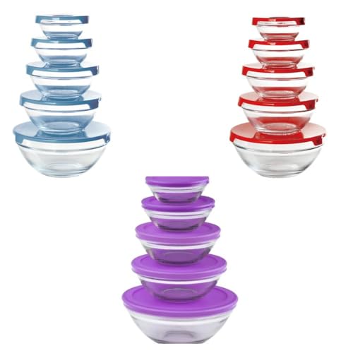 Conjunto de Potes Herméticos de Vidro com Tampa, 5 Peças, Hermético, Tamanhos Variados, Cores Sortid