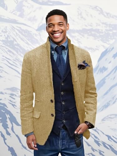 Men's Herringbone Jacket Single Breasted Tweed Blazer Suit Casual Fit Sport Coat2