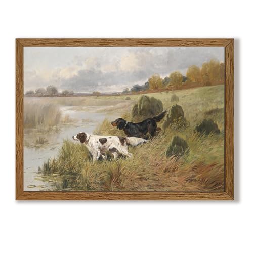 Urmoya Vintage Hunting Dogs by the River Framed Wall Art 16x24 Inch