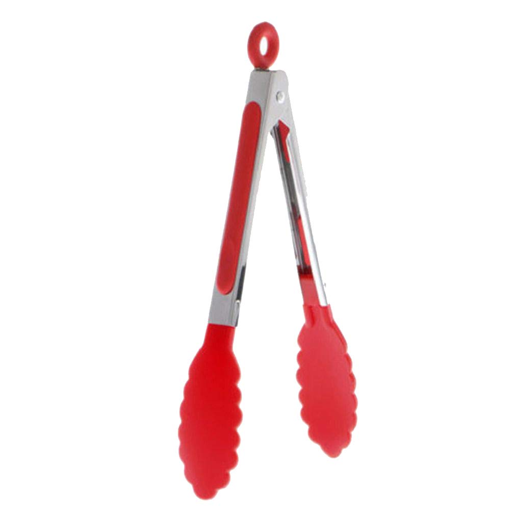 Junhouse Red Kitchen Premium Silicone Food Tongs For Cooking, Serving, Barbecue, Buffet, Salad, Ice, Oven