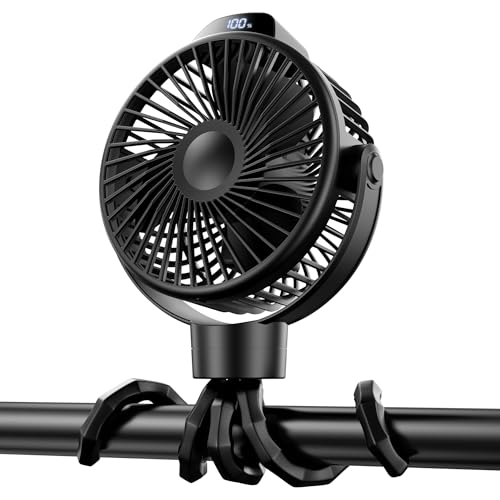 Koonie Portable Stroller Fan for Baby, Rechargeable Battery Operated, 3 Speeds, 360° Rotation, 25db Low Noise,Digital Display, Detachable Flexible...