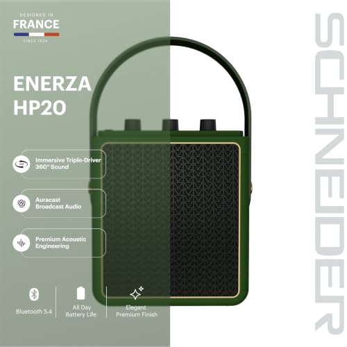 Image of Schneider ENERZA HP20 Portable Wireless Bluetooth Speaker | 20W Triple-Driver 360 Sound | Auracast & Bluetooth 5.4 | IPX4 Splash Proof | Fast Charge 0-80% in 1Hr | 10Hr Playtime - Jade