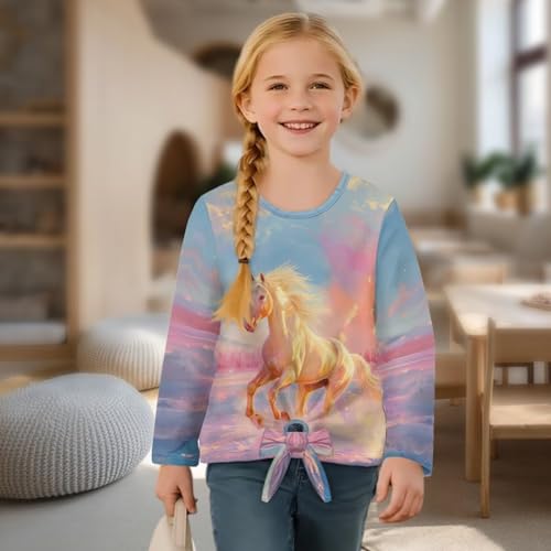 Long Sleeve Shirts for Girls 5-12 Crewneck Pullover Tie Knot Front T Shirts3