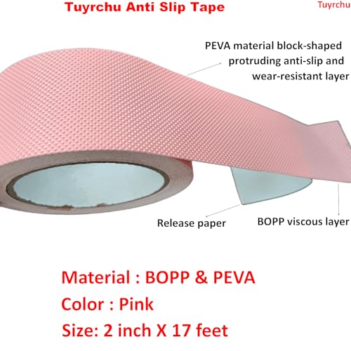 Image of Anti Slip Tape 2 Inch Wide, Waterproof Grip Adhesive Heavy Duty High Traction Friction for Indoor /Outdoor Steps (17 Ft /Pink).