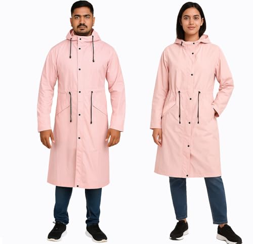 Image of Allextreme Unisex Raincoat with Adjustable Hood Full Sleeves Long Length Lightweight Waterproof Outdoor Rainwear for Women and Men (2XL, Peach)