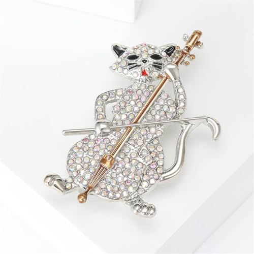 Image of Play The Cello Cat Cartoon Animal Brooch Lapel Pins Badge Unique Brooches for Women Girls Suit Dresses Clothing Backpacks Bags Hats Accessory Fashion Jewelry