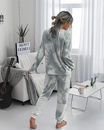 Prettygarden Women's Tie Dye Two Piece Pajamas Set Casual Long Sleeve Sweatshirt With Long Pants Loungewear (Grey,Medium) #TOP4
