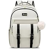 LOVEVOOK School Backpack for Teen Girls, Student Backpack Purse for 14-16 Teenage, Cute Kid Bookbag, Back to School Backpacks Fit 15.6 Inch Laptop, Large College Travel Bag, Beige-Black