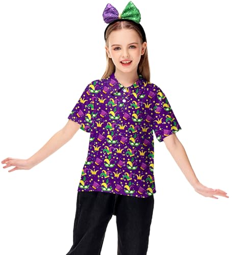 Image of AOBUTE Kids 4th of July Polo American Flag Short Sleeve Button Down Shirts Tops 3-14 Years