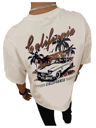 GORGLITTER Men's Round Neck Vintage Graphic T-Shirt Short Sleeve Casual Loose Tee Top