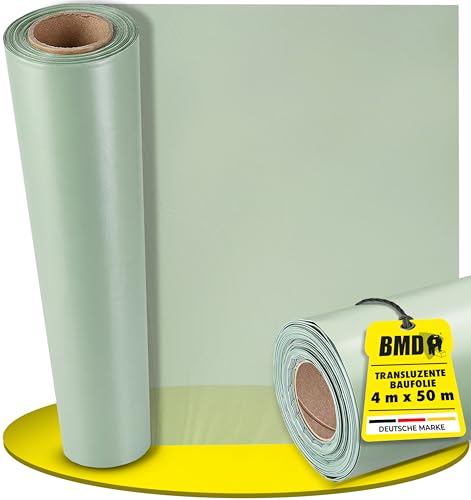 BMD Baufolie TYP 200 | 4m x 50m | 6 Größen | extra starke Estrichfolie | wasserfeste, transluzente Abdeckfolie | 200m² | reißfeste Schutzfolie und Abdeckplane