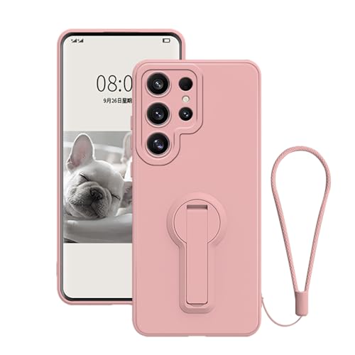Coque Samsung S25 Ultra en silicone rose avec dragonne et support de protection