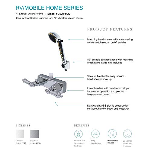 Laguna Brass 3221Cp/4120Cp Rv/Motorhome Replacement Non-Metallic Two Handle Faucet Valve Diverter With Matching Hand Held Shower Set, Chrome Finish #TOP1