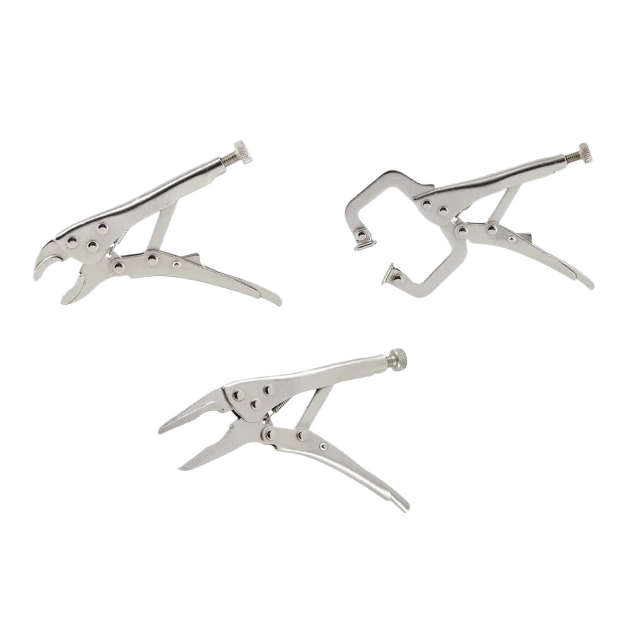 3 Pieces Vise Locking Pliers 4 Inch Curved Jaw and 5 Long Nose and C Clamp Assorted Welding