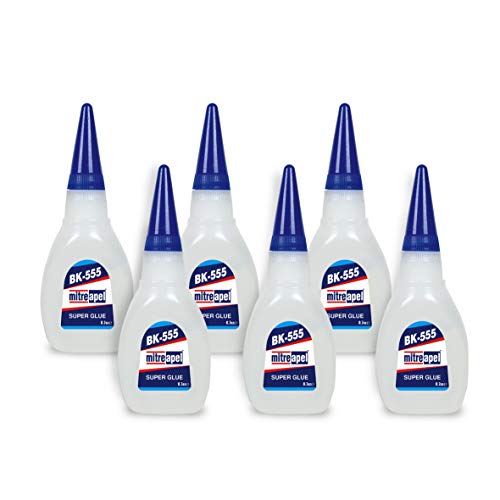 MITREAPEL Super Glue (6x0.7 oz | 6x20 gr) Medium Viscosity | Crazy Craft Glue for Wood, Plastic, Metal, Leather, Ceramic - Cyanoacrylate Glue for Crafting and Building, 6 Pack