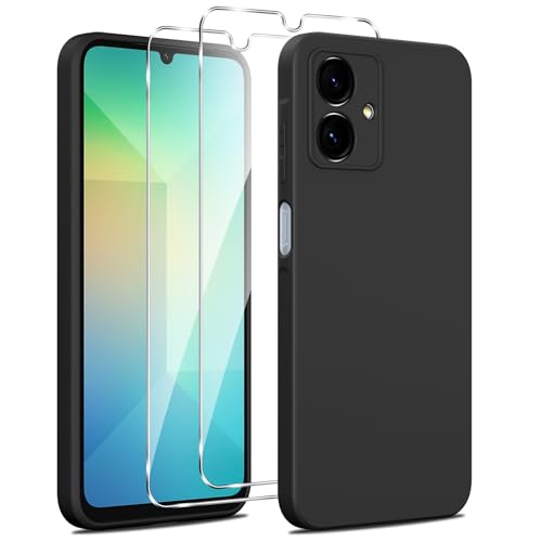 Olgary Silikon Hülle für Samsung Galaxy A06 4G/5G Hülle 1 Handyhülle mit 2 Stück Panzer Schutz Glas Weiche TPU Slim Case Militärischer Schutz Kratzfest Stoßfest Schutzhülle Cover Schwarz