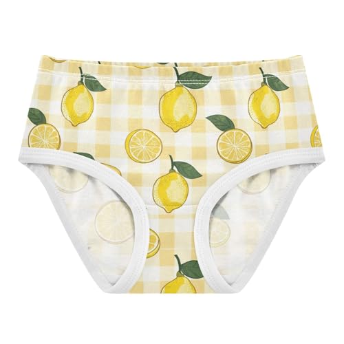 ZZKKO Lemon Yellow Buffalo Plaid Girls Underwear Toddler Panties for Girls Comfort Brief Size 2T-8Y