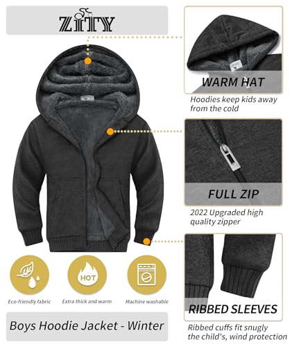 Image of ZITY Boys Zip Up Hoodie Fleece Jacket Kids Sherpa Lined Sweatshirts Outerwear Unisex Warm Winter Coat 6-15 Years Old