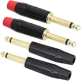 6.35 mm TS Audio Plug, 1/4 inch Mono Male Connector, Gold-Plated 6.3 TS Mic Plug for Guitar/Speaker/Microphone Cable etc (4 Pack)