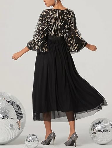 A-Line Elegant Wedding Guest Dress Jewel Neck Ankle Length 3/4 Length Sleeve Fashion Formal Dress Glitter 20242