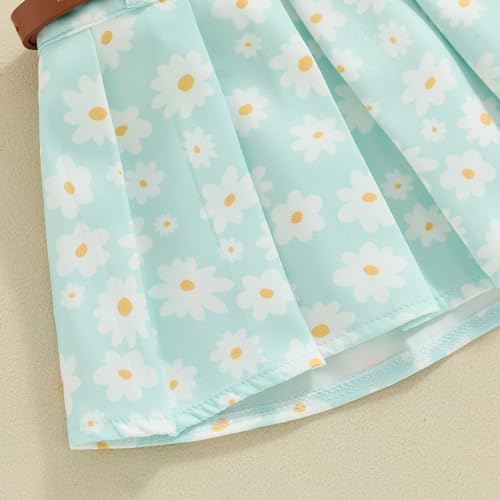 Image of BeQeuewll Toddler Baby Girl Summer Clothes Daisy Flower Girl Outfit Knit Shirt Mini Pleated Skirts Set Outfits for Grils1-4T (Green, 2-3 Years)