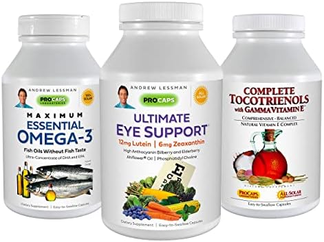 ANDREW LESSMAN 3 Product Eye Health Bundle – 30 Softgels Each of Ultimate Eye Support, Maximum Essential Omega-3 and Complete Tocotrienols. Promotes and Supports Eye Health.