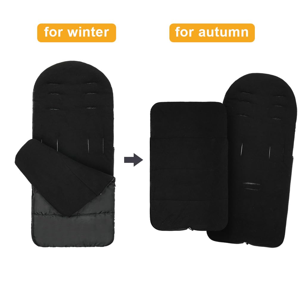 Vicloon Coprigambe Passeggino, Sacco Termico Passeggino Universale, Fodera in Pile Polare, Sacco Passeggino Invernale con Cerniera, Impermeabile, Antivento, Lavabile in Lavatrice(Nero)