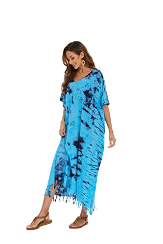 Image of Beautybatik Women Hippie Tie Dye Caftan Kaftan Loungewear Maxi Plus Size Long Dress XL to 4X