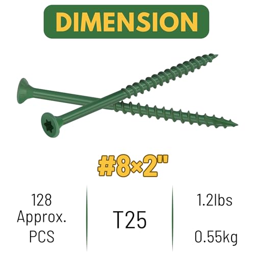 Image of WELLOCKS #8 x 2-1 /2 in Green Deck Screws, 1.2 lbs with T25 Bit | Rust Resistant Epoxy Coating, T25 Bit Included for Outdoor Wood Fences, Decks, and Repairs.