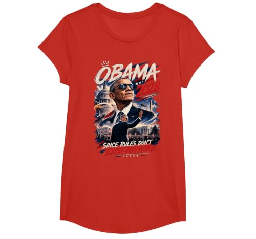 Obama 2028 Since Rules Don't Exist Anymore Satire T-Shirt, Girls, Red, Small