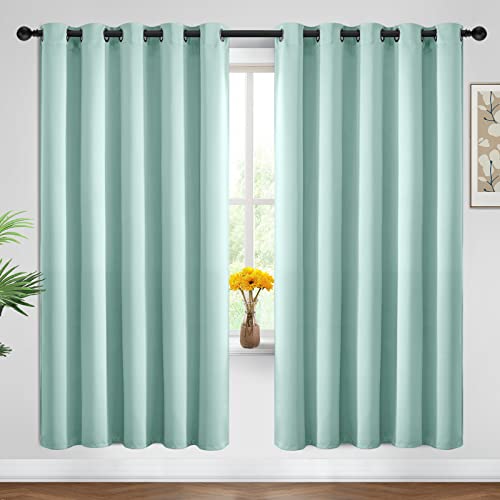 Yakamok Blackout Curtains Room Darkening Thermal Insulated Window Panels,Solid Grommet Top Drapes for Bedroom/Living Room(62Wx72L, Aqua, 2 Panels)
