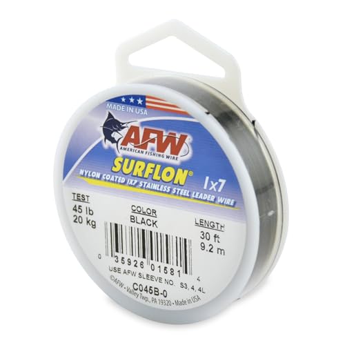 American Fishing Wire Surflon, Nylon Coated 1x7 Stainless Steel Leader Wire, 45 lb Test, .028