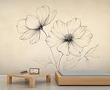 Hand-Painted Flowers Wall Mural, Line Drawing Flower 3D...
