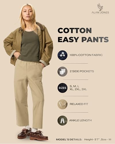 Image of Alan Jones Clothing Womens Mid Rise Cotton Relaxed Ankle Pants | 100% Cotton