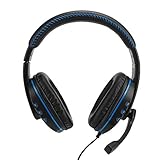 Auriculares para Juegos montados en la Cabeza, Subwoofer Auriculares para Videojuegos con cancelación de Ruido, Micrófono de polaridad de Condensador omnidireccional Incorporado, para PS4(Azul Negro)