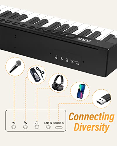 KONIX Digital Piano 88 Key, Full Size Semi Weighted Electronic Piano Keyboard Set with Stand, Electric Piano Keyboard with Sustain Pedal, BT/MIDI/USB/MP3 for Beginners Adults