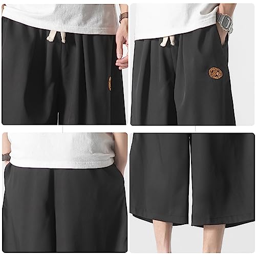 DOSLAVIDA Calça capri masculina harém de linho folgada, para ioga, praia, cintura elástica, pernas l