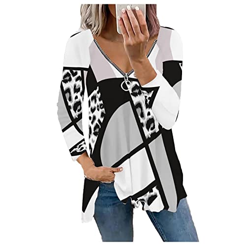 Fall Tops For Women Floral Print Shirts Zipper V Neck Long Sleeve T-Shirts Cold Shoulder V-Neck Zip Up Casual Formal Pullover Tees Cold Shoulder Long Sleeve Sport Shirt For Women #TOP19