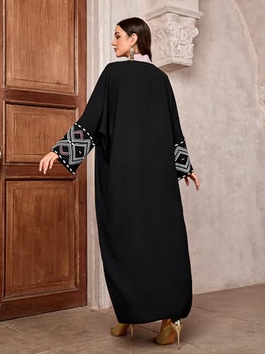 Image of Women's Ethnic Embroidery Muslim Abaya Open Kimono Cardigan Jalabiya