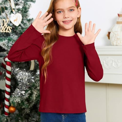 Girls Long Sleeve Pullover Shirt Crewneck Layering Soft Fall Tshirts Simple Solid Round Neck Simple Kids Toddler Tees4