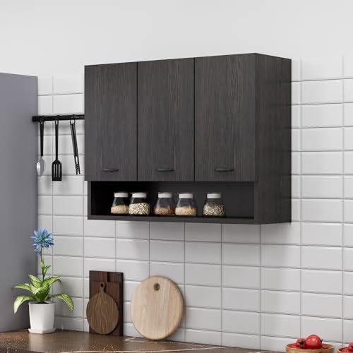 Bniture Engineered Wood Wall-Mount Kitchen Cabinet | Modular Kitchen Storage Cabinet with Shelves & 3 Doors | Space-Saving Wall Cabinet for Kitchen (Flower Wenge)